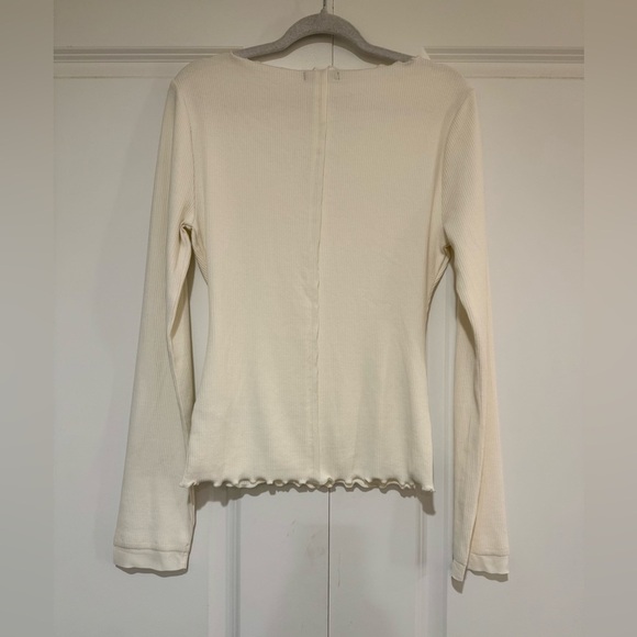 NWT J Crew Vintage Ribbed boatneck Long Sleeve T lettuce trim L Cream # CC729 - Picture 4 of 6